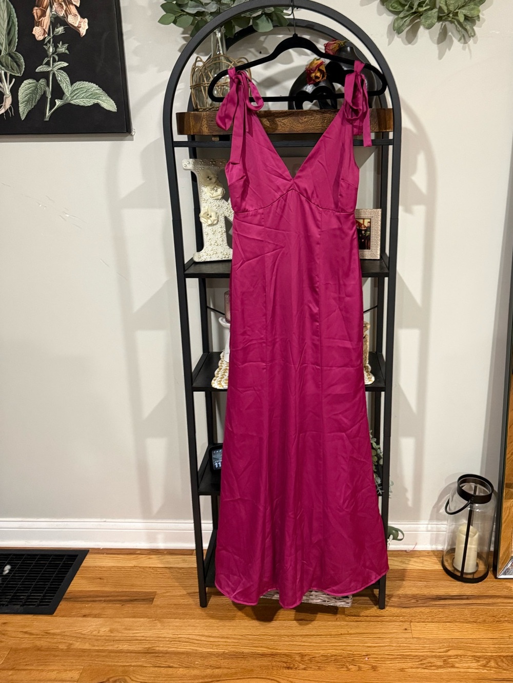 Maniu Fuchsia Satin Tie Strap Midi Dress | Size Small